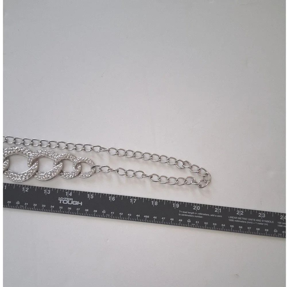 Chicos Chain Belt Silver Tone Hammered Textured Link Y2K Statement Boho Hippie
